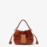 FENDI Mamma Baguette Small Brown shearling mini-bag